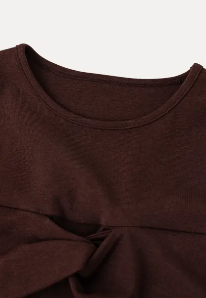 Off Shoulder Twist Front Knit Tshirt