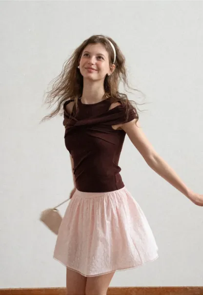 Off Shoulder Twist Front Knit Tshirt