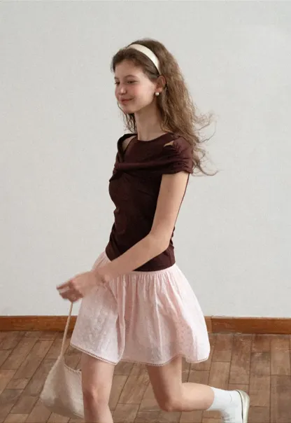 Off Shoulder Twist Front Knit Tshirt