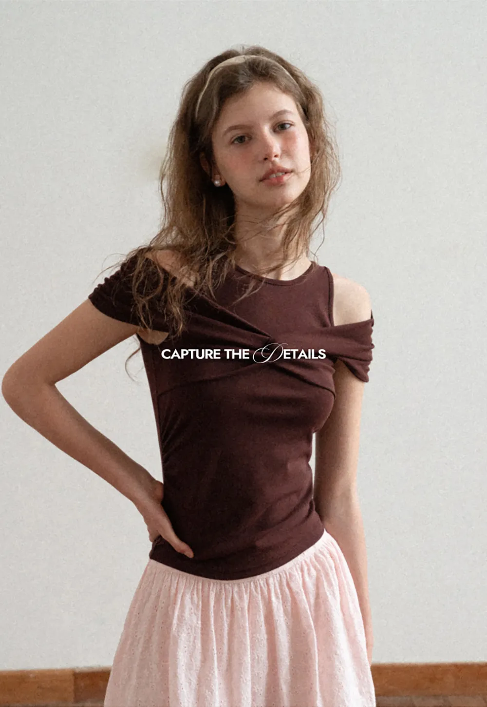 Off Shoulder Twist Front Knit Tshirt