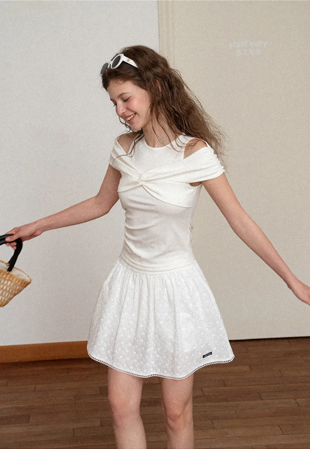Off Shoulder Twist Front Knit Tshirt