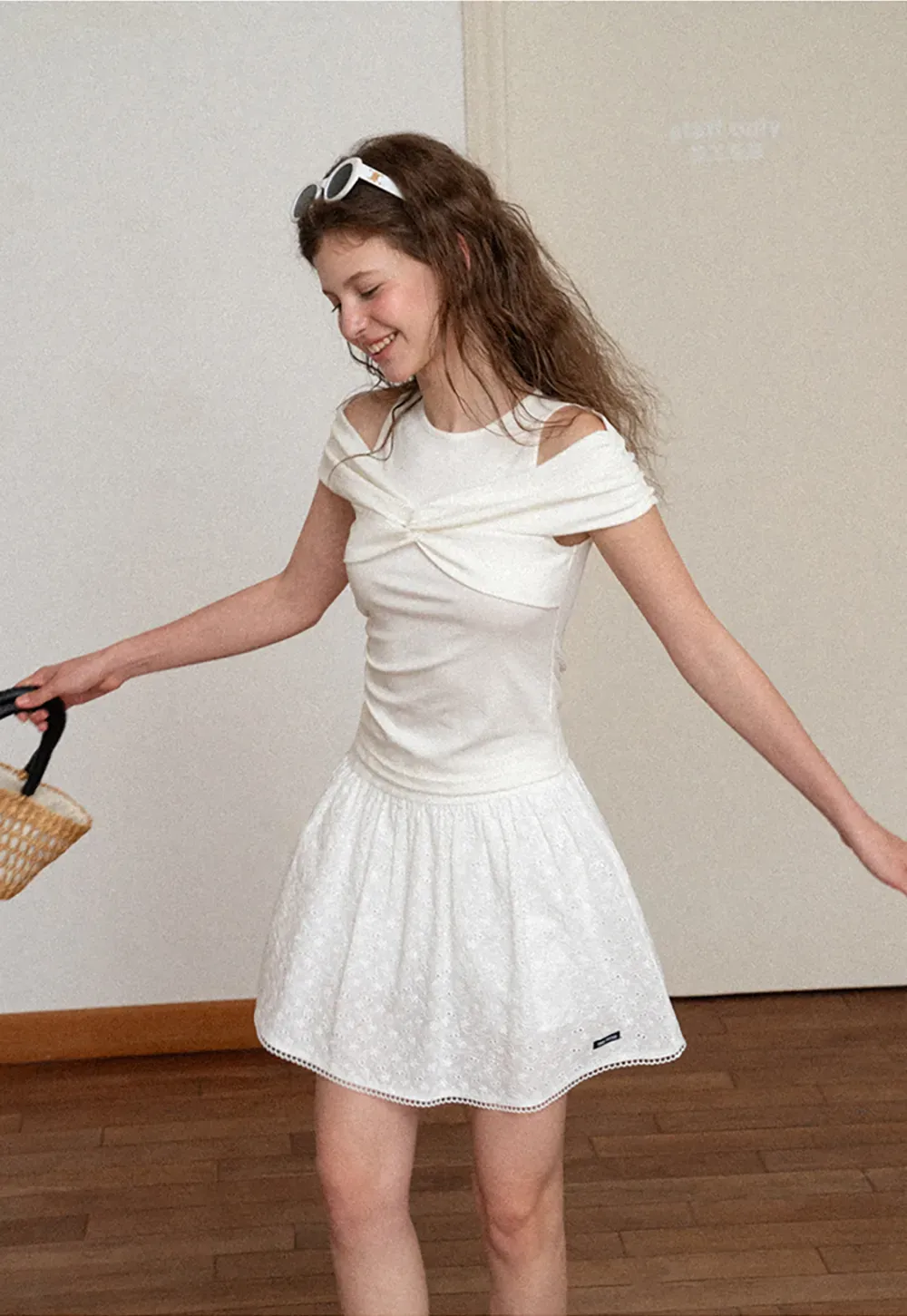 Off Shoulder Twist Front Knit Tshirt