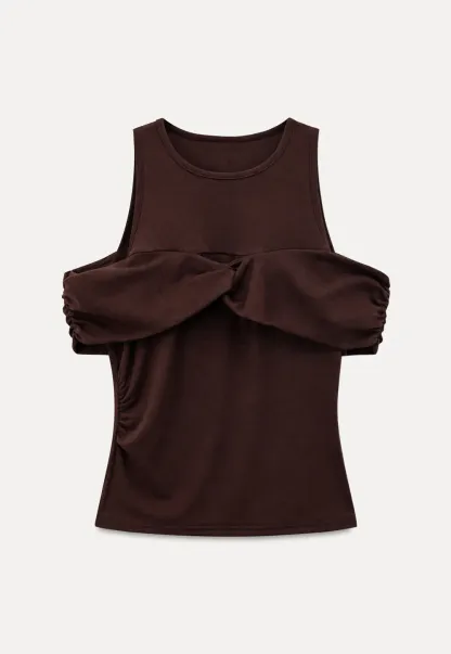 Off Shoulder Twist Front Knit Tshirt