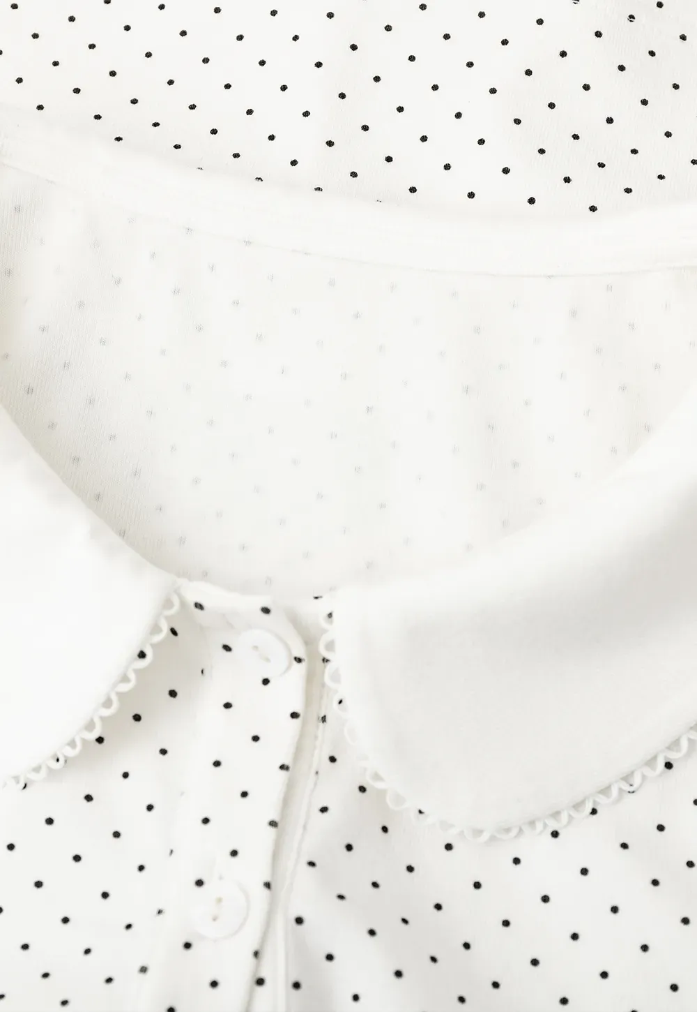 Polka Dot Print Peter Pan Collar Button Front Tshirt