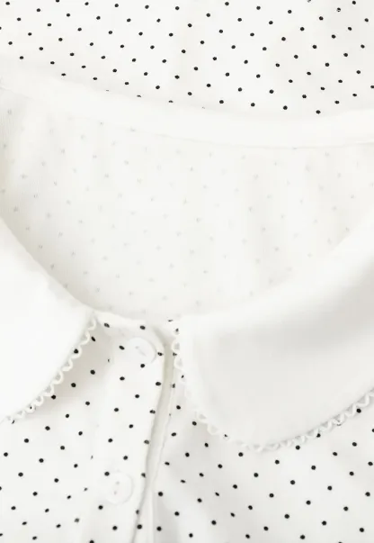 Polka Dot Print Peter Pan Collar Button Front Tshirt