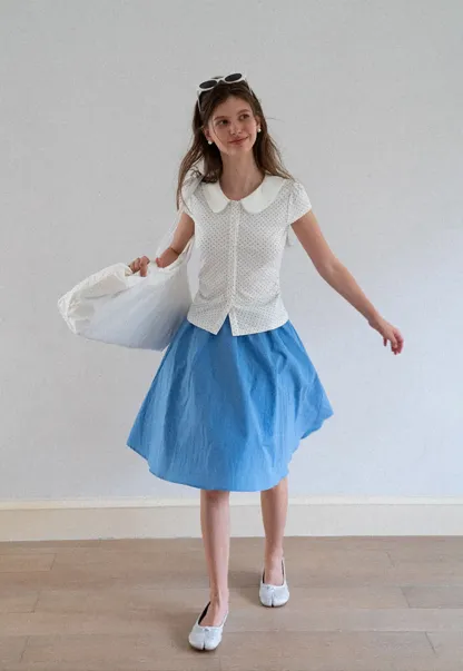 Polka Dot Print Peter Pan Collar Button Front Tshirt