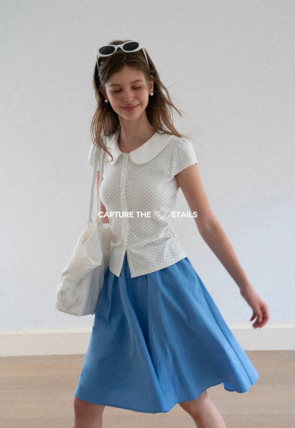 Polka Dot Print Peter Pan Collar Button Front Tshirt