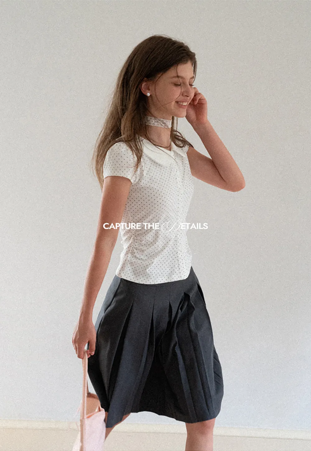 Polka Dot Print Peter Pan Collar Button Front Tshirt