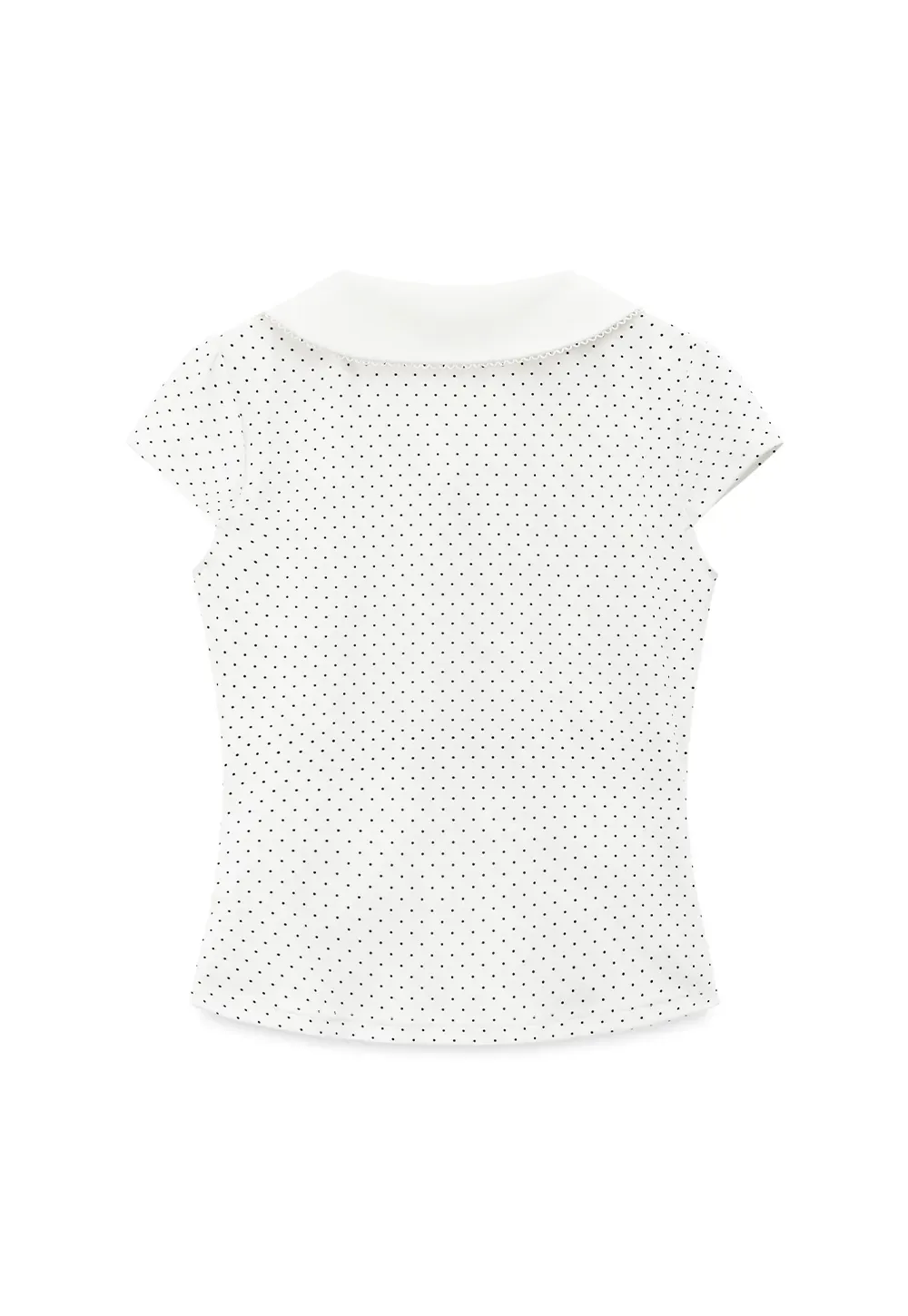 Polka Dot Print Peter Pan Collar Button Front Tshirt