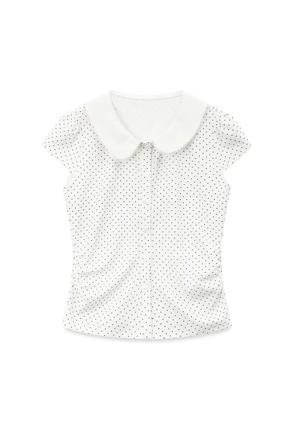 Polka Dot Print Peter Pan Collar Button Front Tshirt