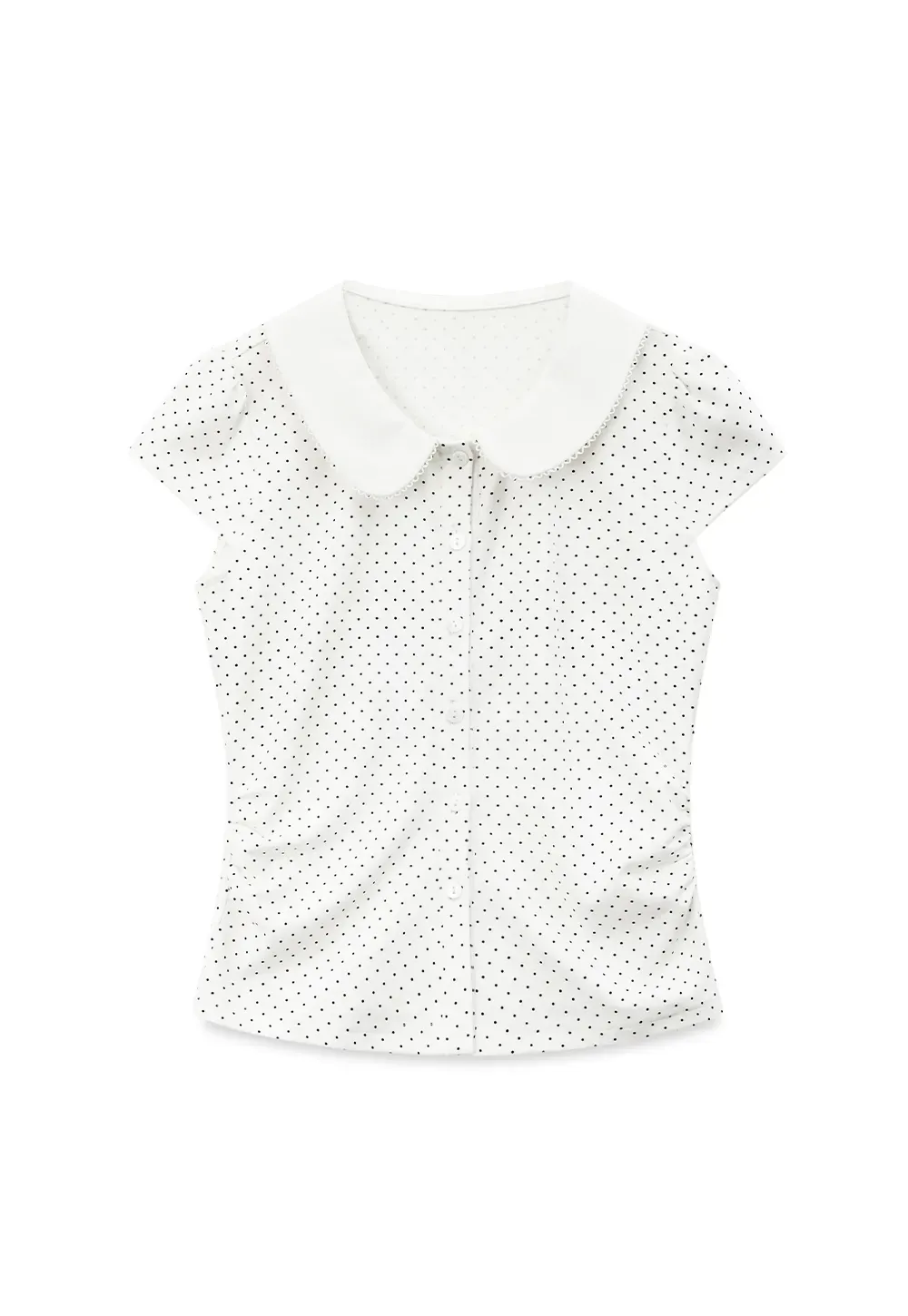 Polka Dot Print Peter Pan Collar Button Front Tshirt