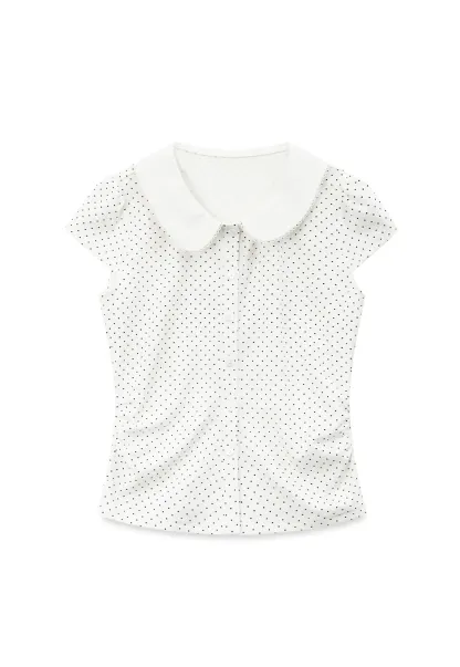 Polka Dot Print Peter Pan Collar Button Front Tshirt