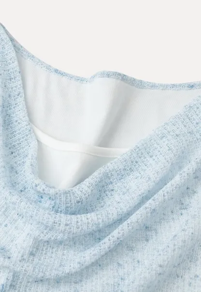 Ribbed Knit Draped Neckline Short Sleeve Top