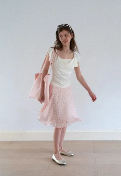 Ruffled Cap Sleeve Square Neck Draped Top