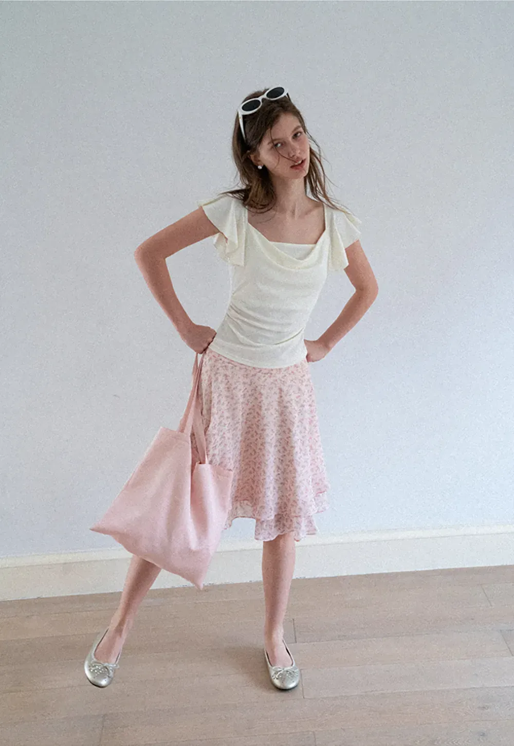 Ruffled Cap Sleeve Square Neck Draped Top