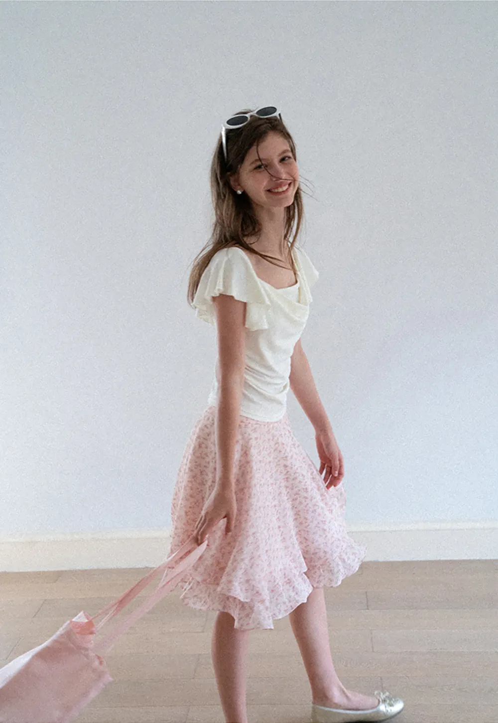 Ruffled Cap Sleeve Square Neck Draped Top