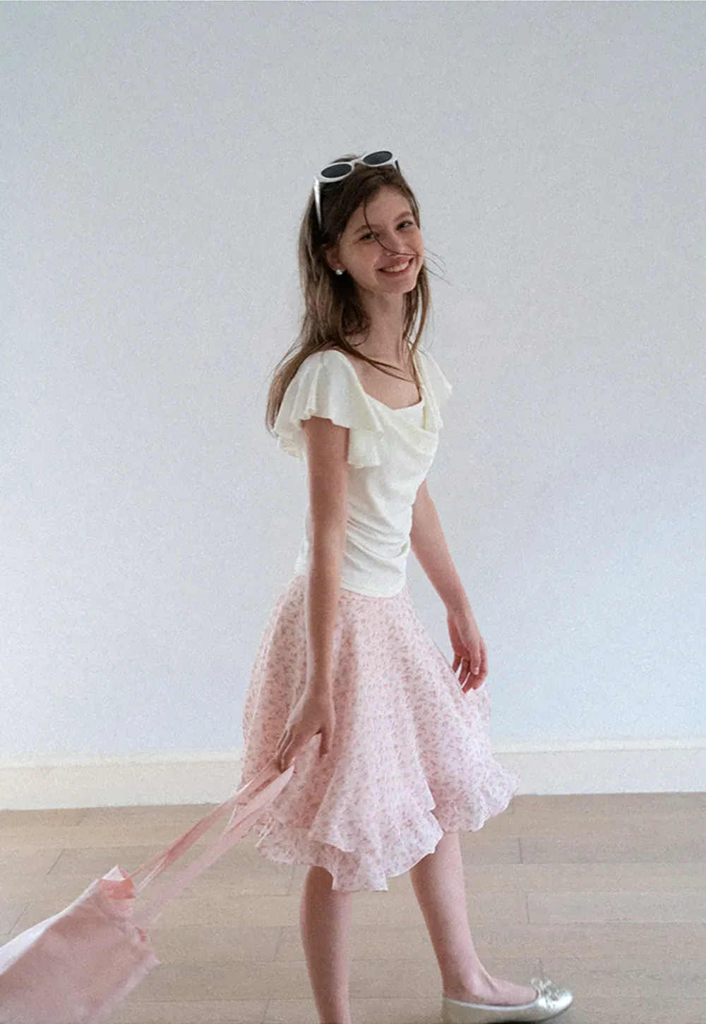 Ruffled Cap Sleeve Square Neck Draped Top