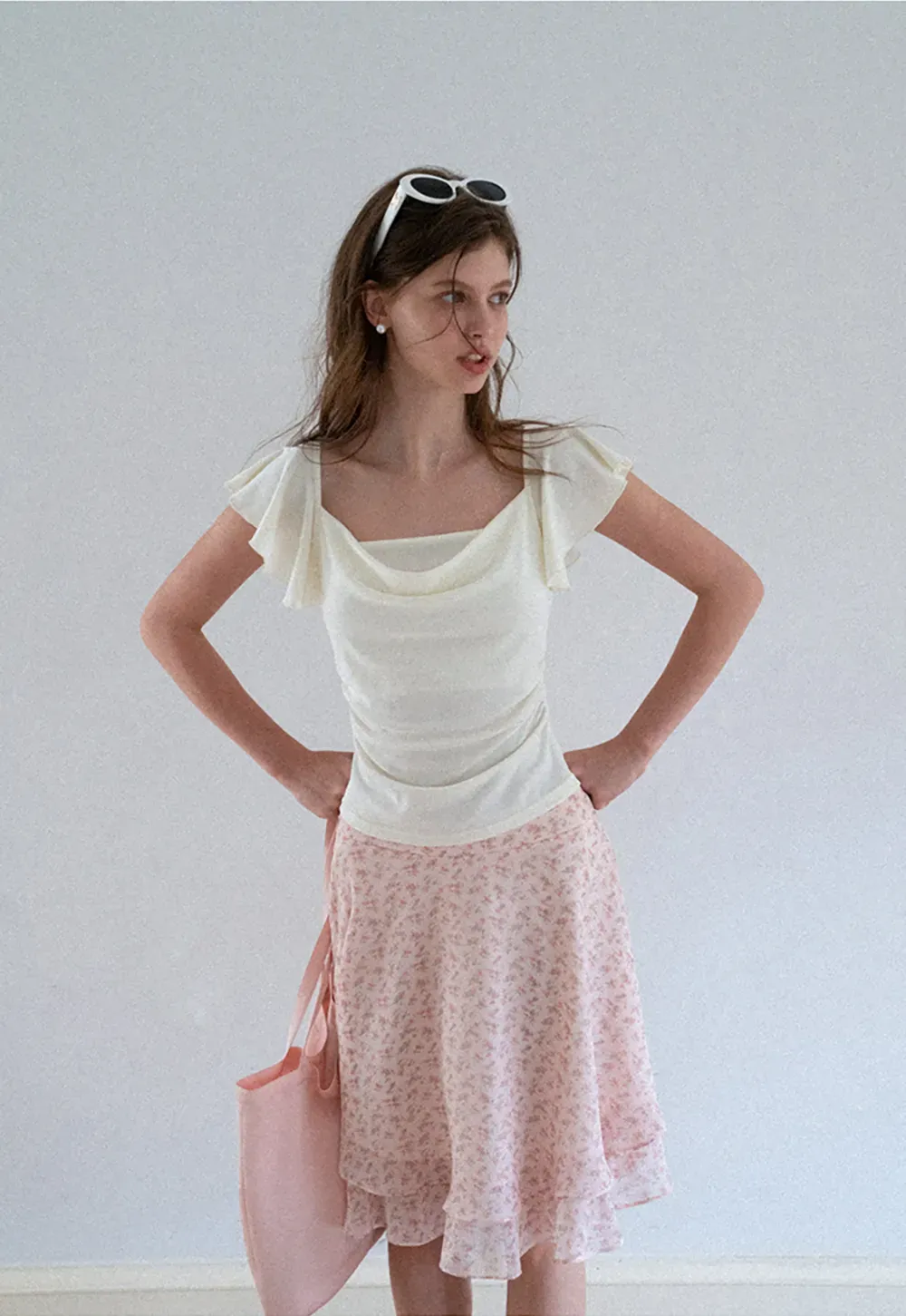 Ruffled Cap Sleeve Square Neck Draped Top