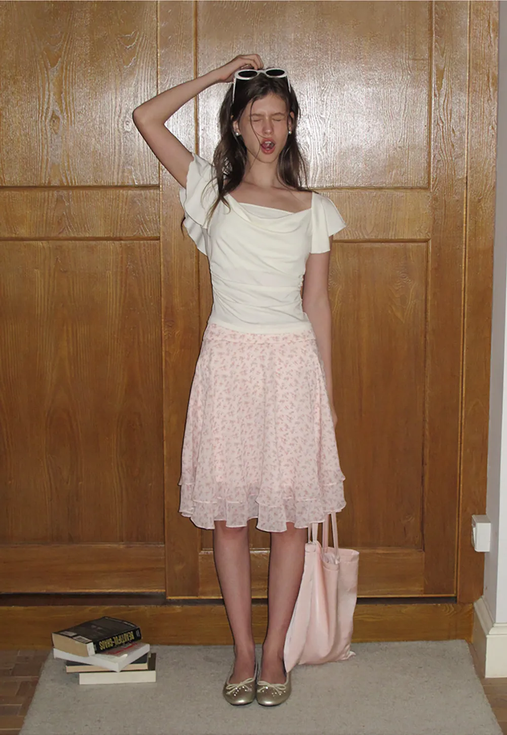 Ruffled Cap Sleeve Square Neck Draped Top
