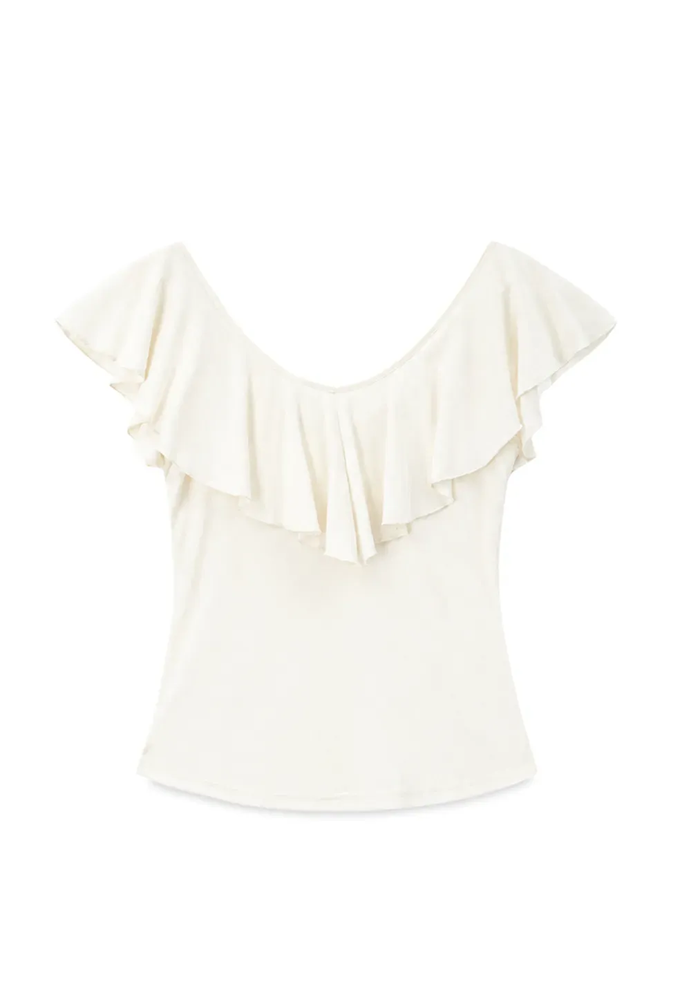 Ruffled Cap Sleeve Square Neck Draped Top