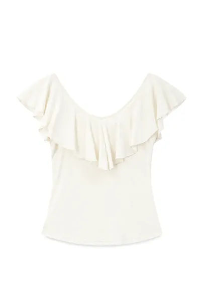 Ruffled Cap Sleeve Square Neck Draped Top