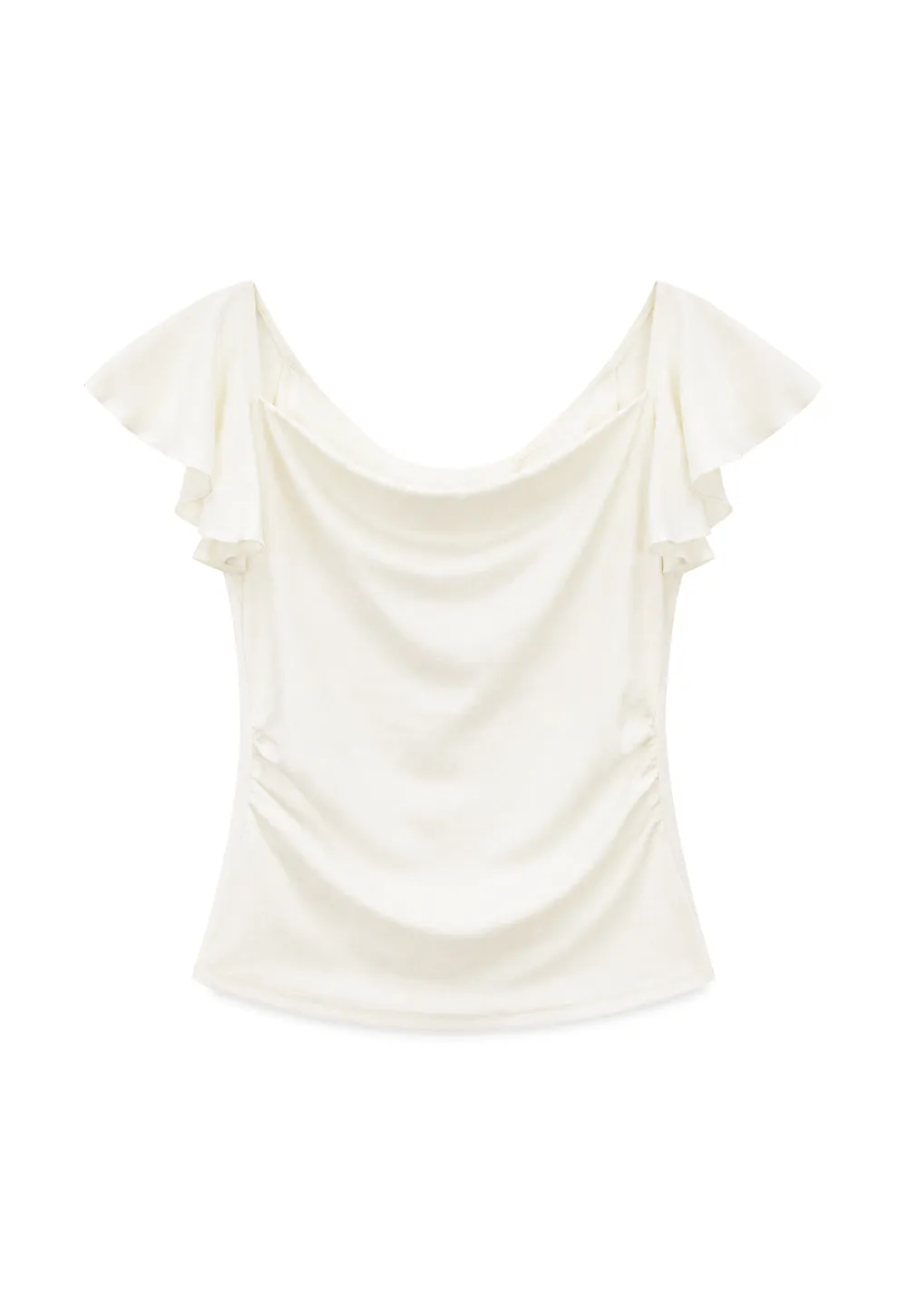 Ruffled Cap Sleeve Square Neck Draped Top
