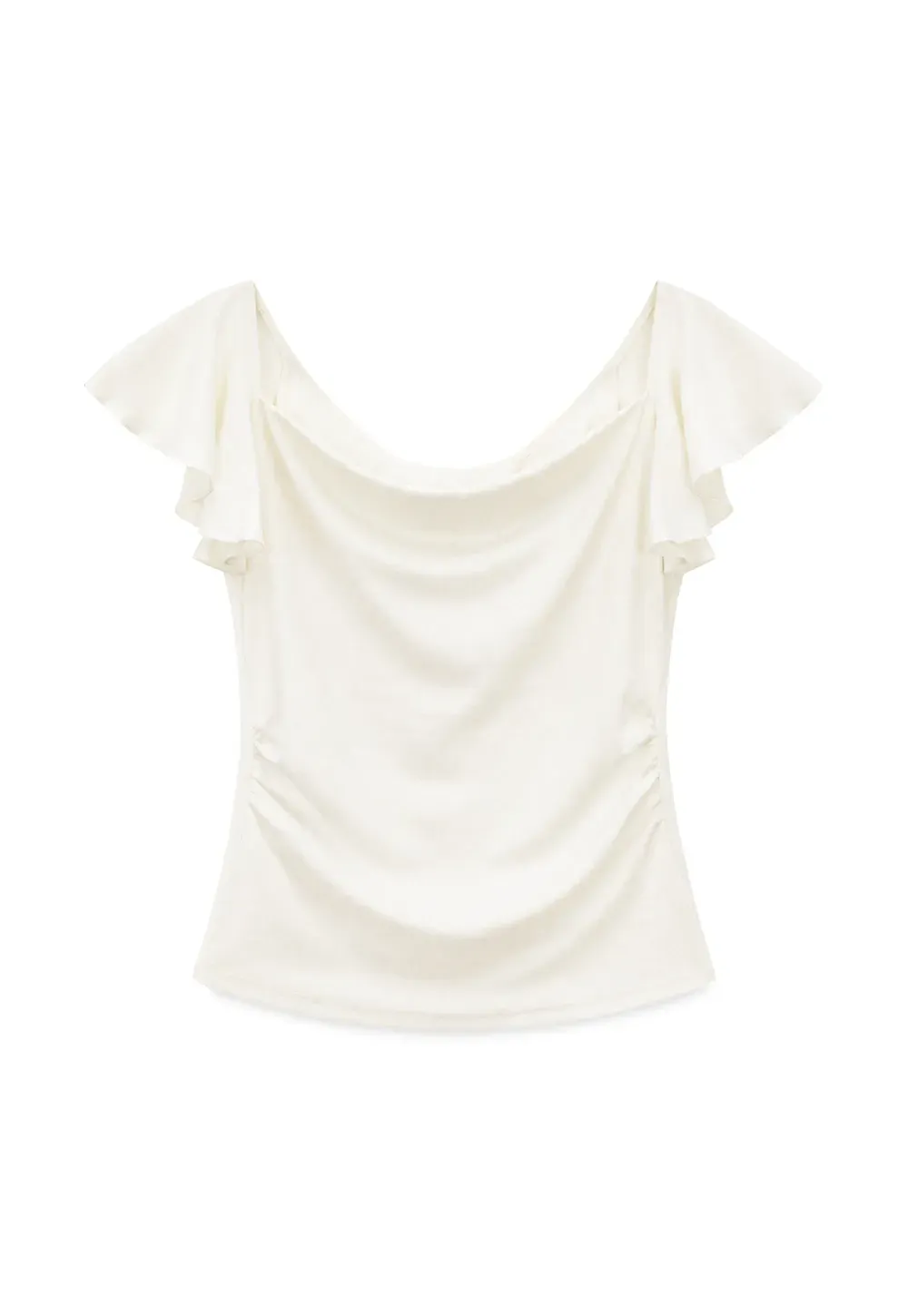 Ruffled Cap Sleeve Square Neck Draped Top