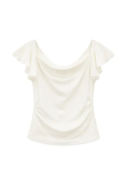Ruffled Cap Sleeve Square Neck Draped Top