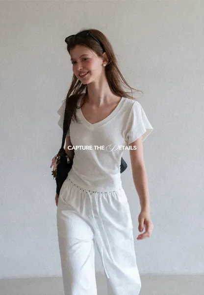 Side Ruched V Neck Short Sleeve T Shirt