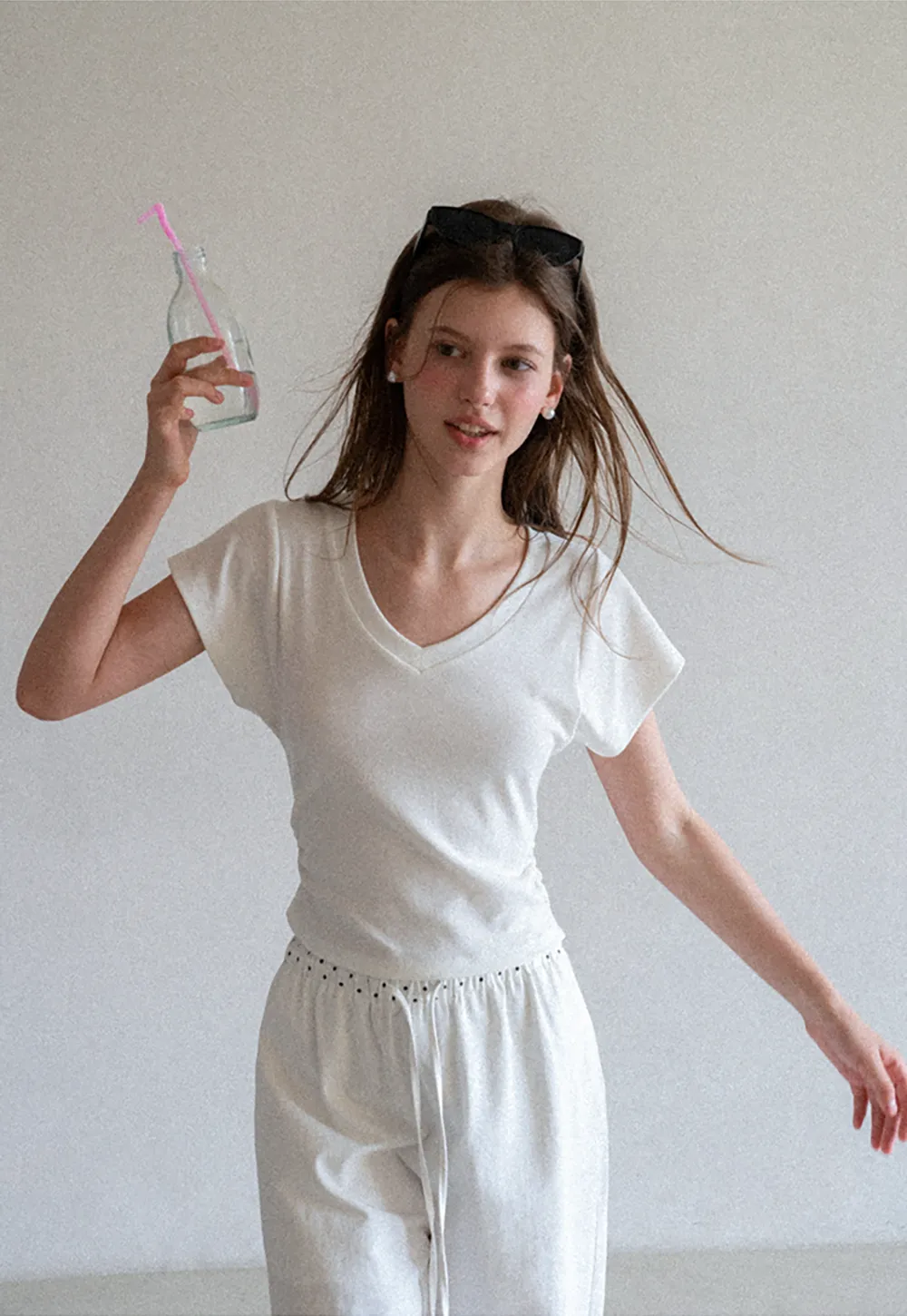 Side Ruched V Neck Short Sleeve T Shirt