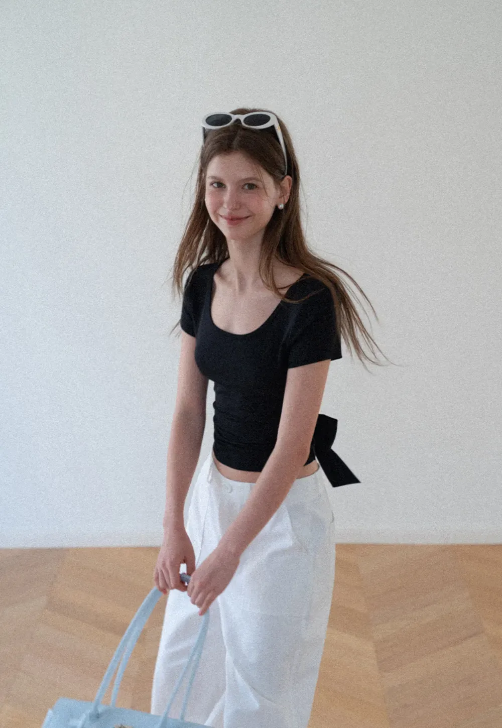 Back Cutout Bow Tie Cropped Tshirt