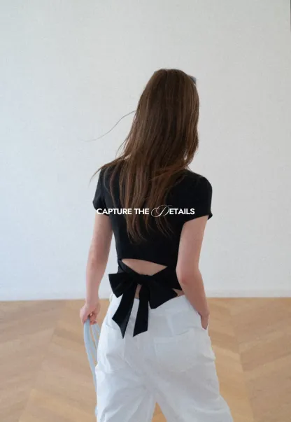 Back Cutout Bow Tie Cropped Tshirt