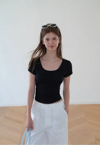 Back Cutout Bow Tie Cropped Tshirt