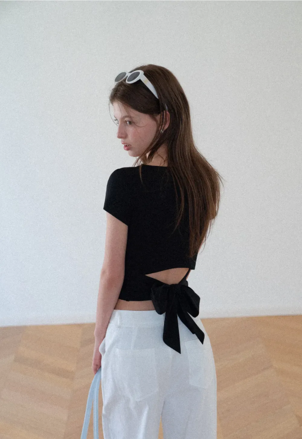 Back Cutout Bow Tie Cropped Tshirt