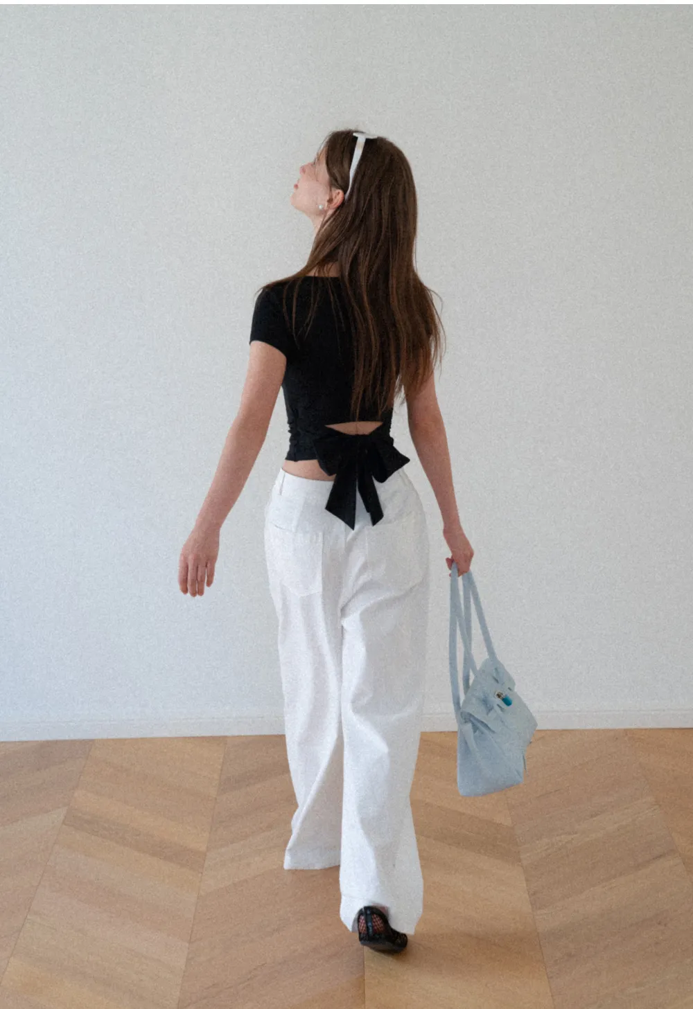 Back Cutout Bow Tie Cropped Tshirt