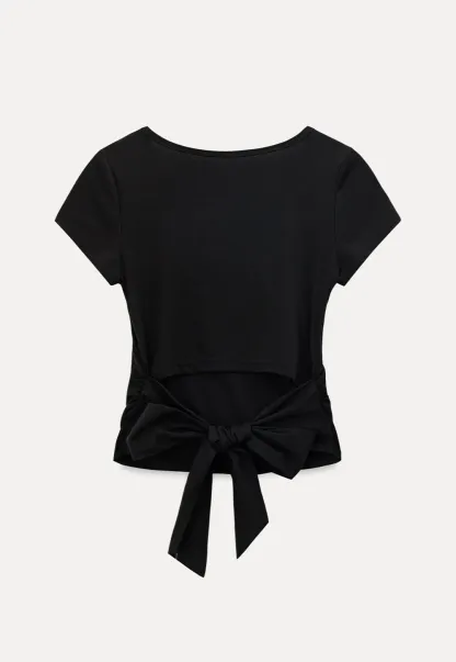 Back Cutout Bow Tie Cropped Tshirt