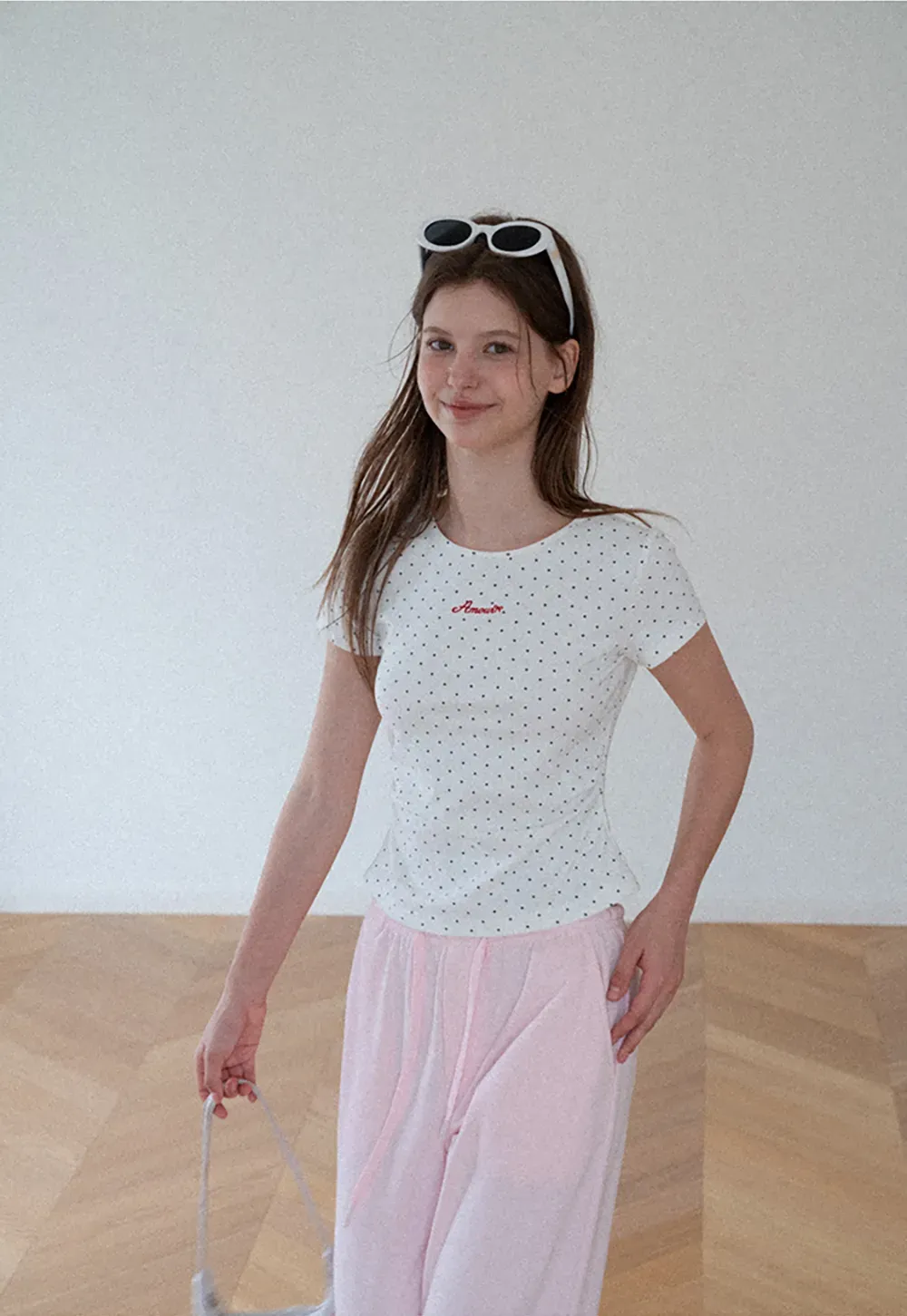 Polka Dot Embroidered Script Tee