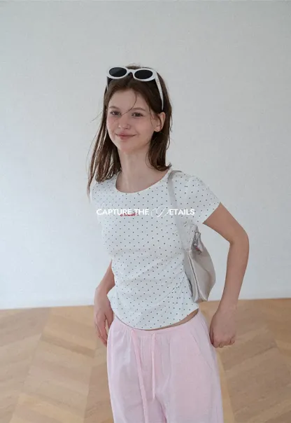 Polka Dot Embroidered Script Tee