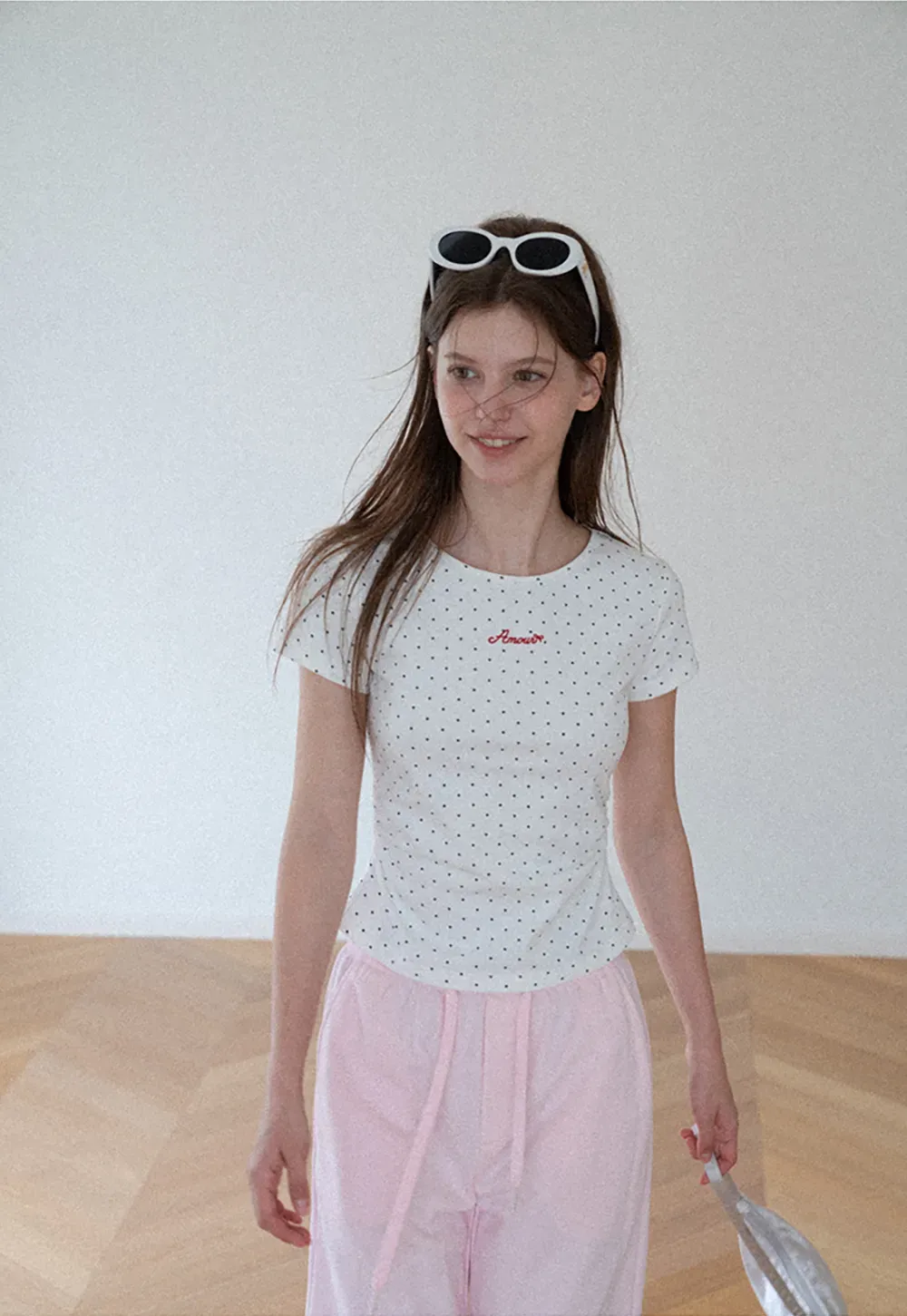 Polka Dot Embroidered Script Tee
