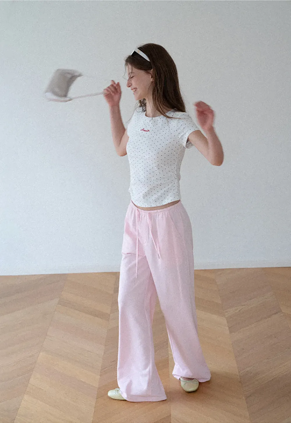 Polka Dot Embroidered Script Tee
