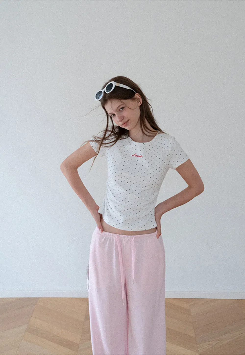 Polka Dot Embroidered Script Tee