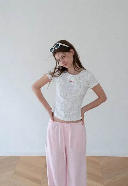 Polka Dot Embroidered Script Tee