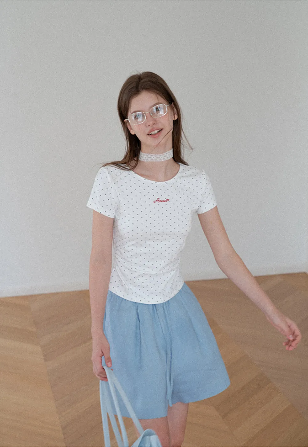 Polka Dot Embroidered Script Tee