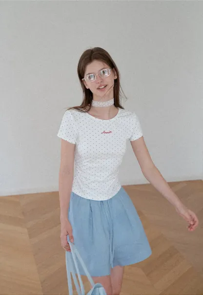 Polka Dot Embroidered Script Tee