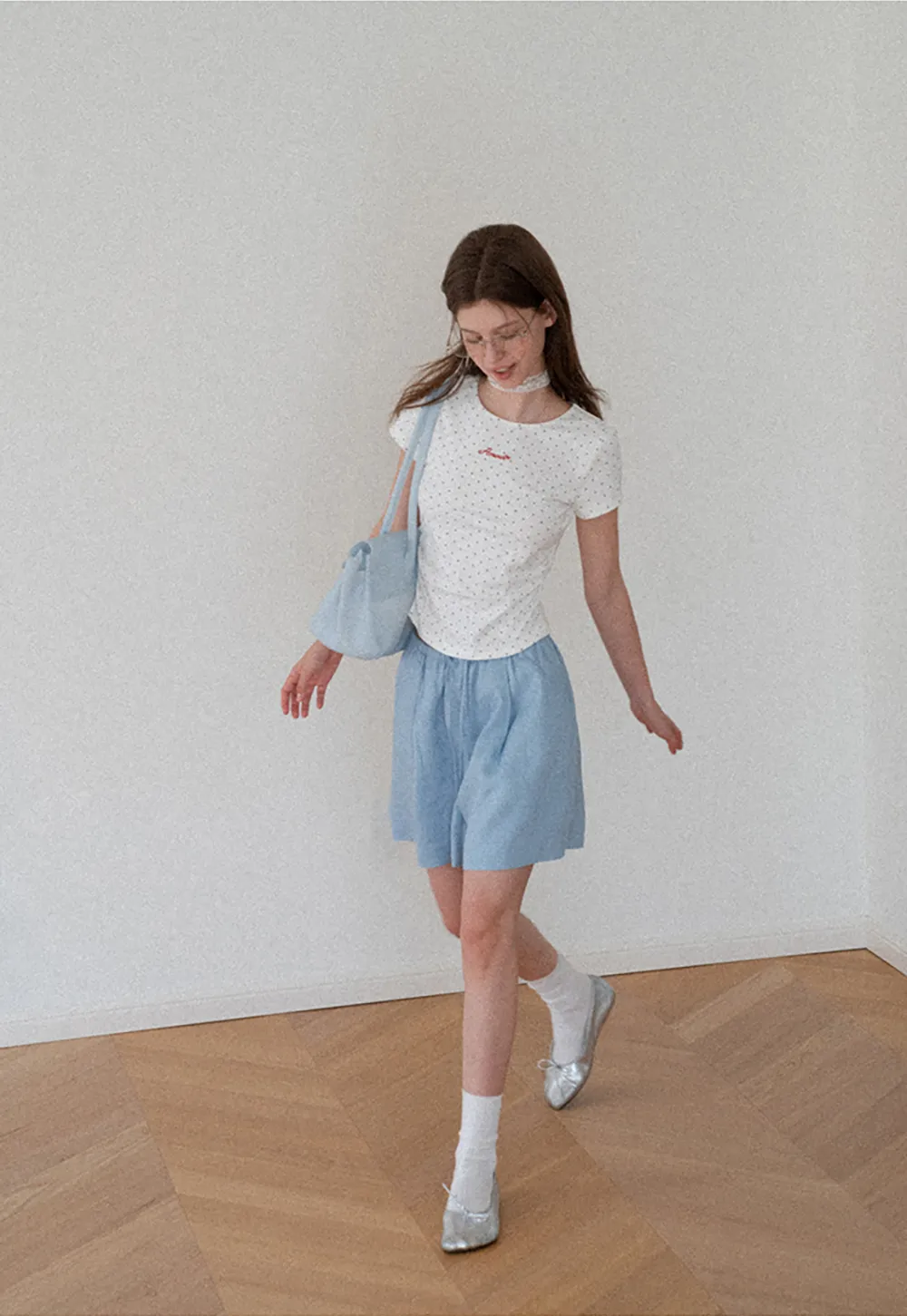 Polka Dot Embroidered Script Tee