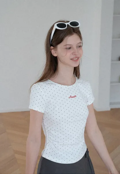 Polka Dot Embroidered Script Tee