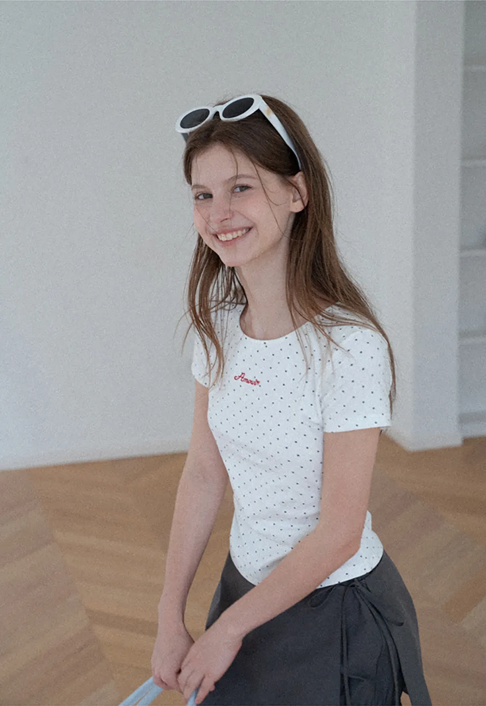 Polka Dot Embroidered Script Tee