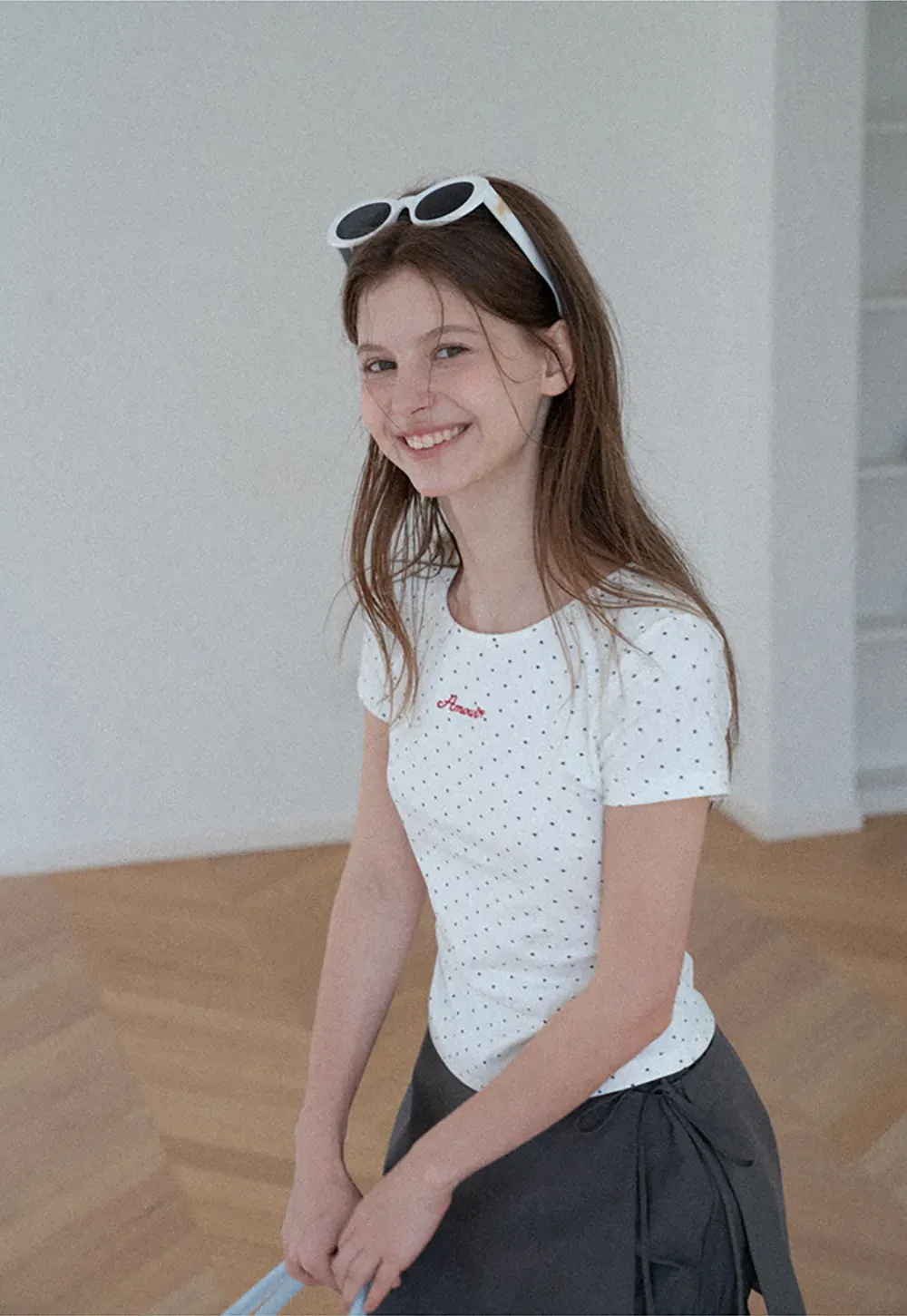 Polka Dot Embroidered Script Tee