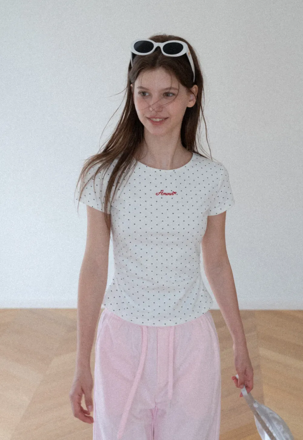 Polka Dot Embroidered Script Tee