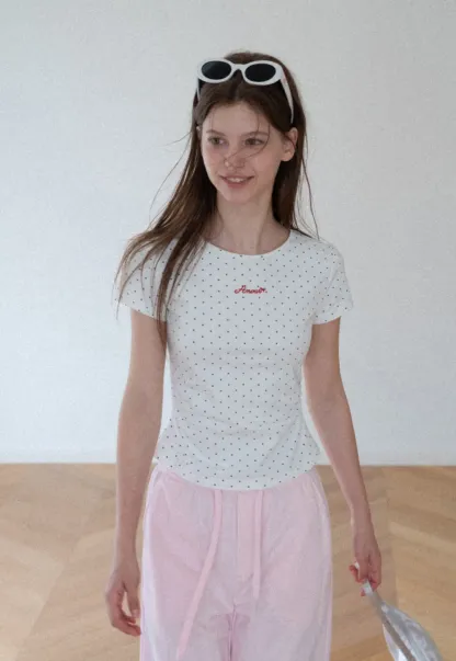 Polka Dot Embroidered Script Tee